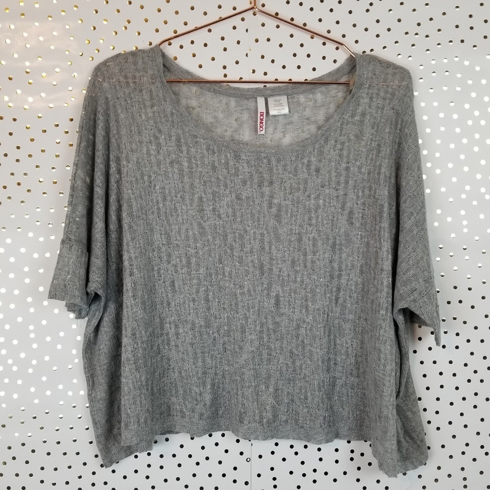 BONGO | Burnout Gray Knit Short Sleeve Crop Top